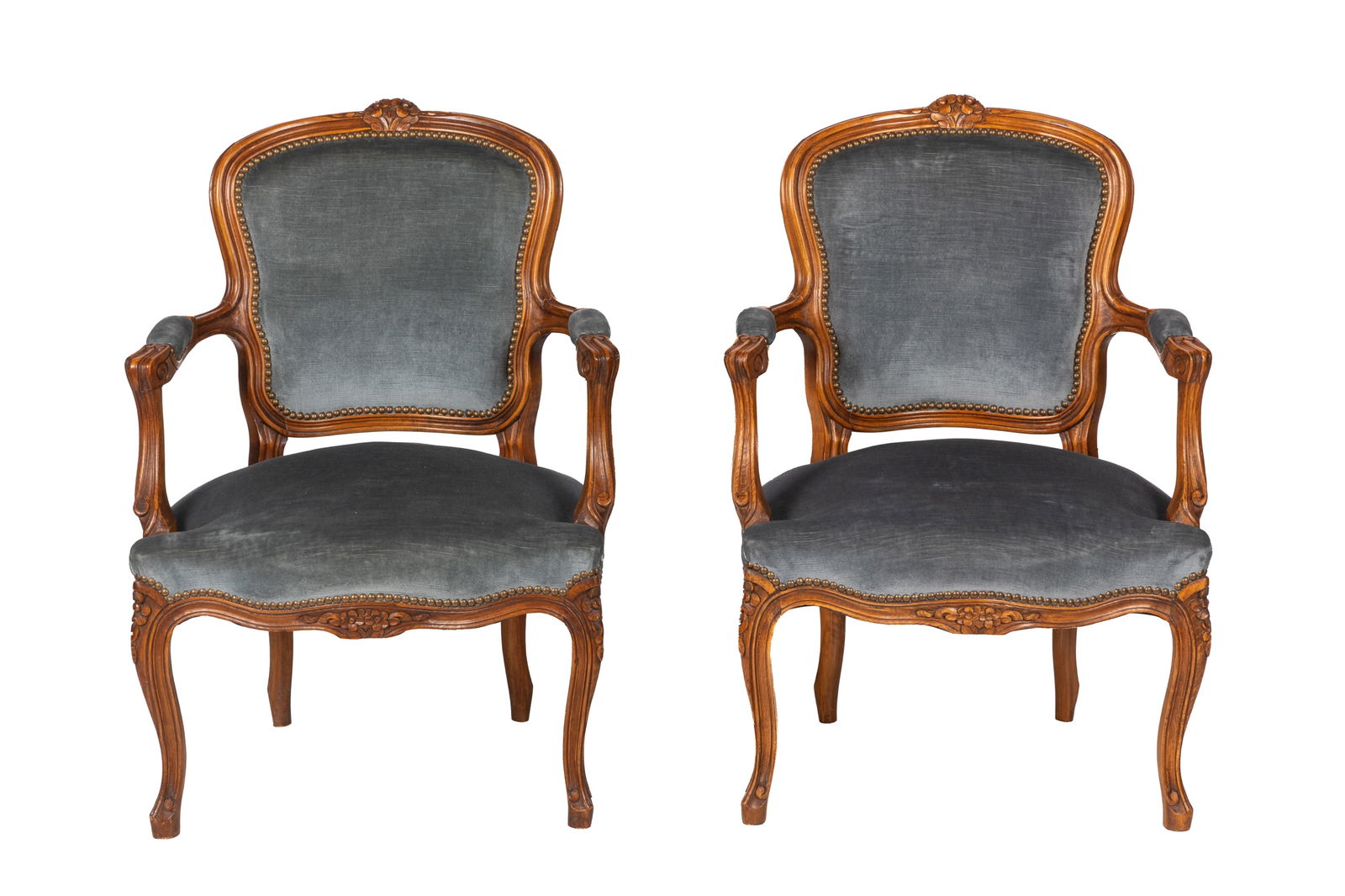 PAIR OF MOHAIR UPHOLSTERED FRENCH ARMCHAIRS (1 of 4)