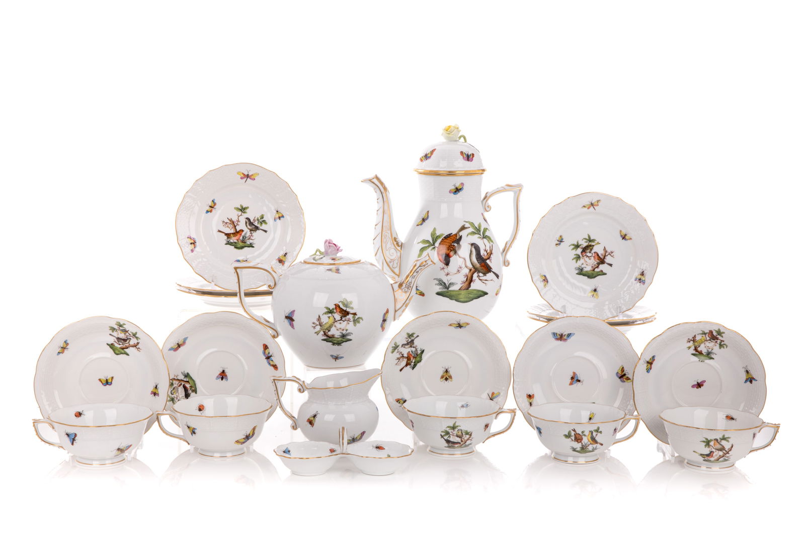 25 PC HEREND ROTHSCHILD BIRD PORCELAIN TEA SET (1 of 3)