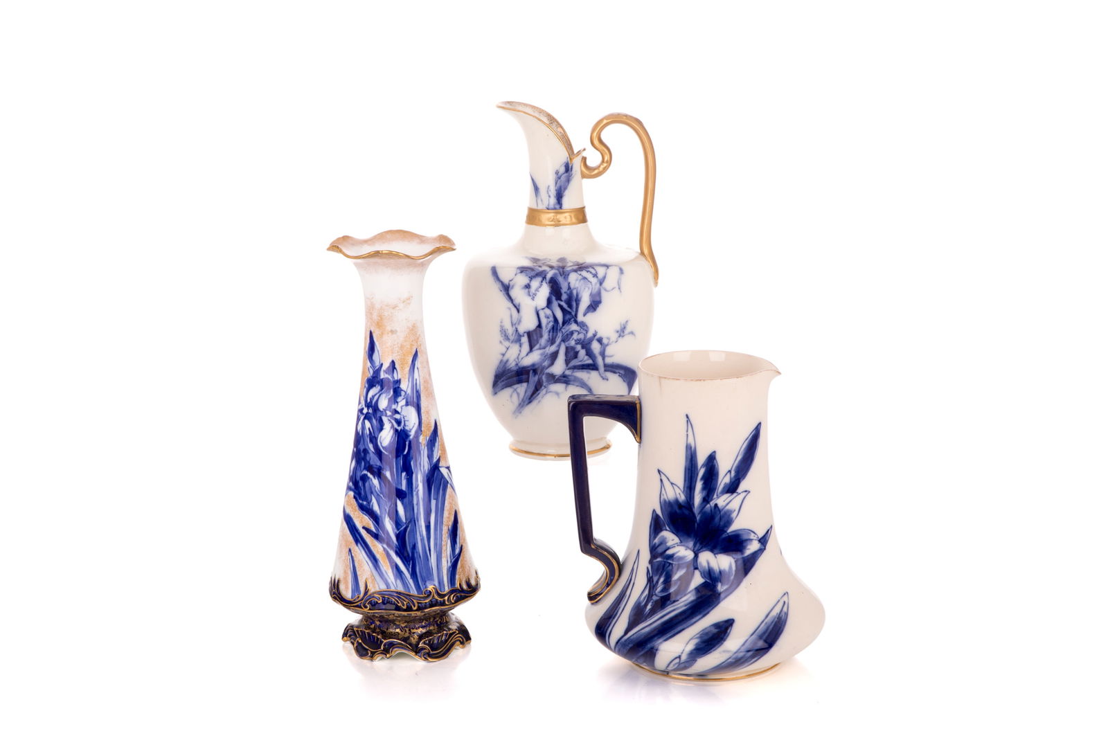 THREE DOULTON BURSLEM BLUE IRIS PATTERN VASES - 2