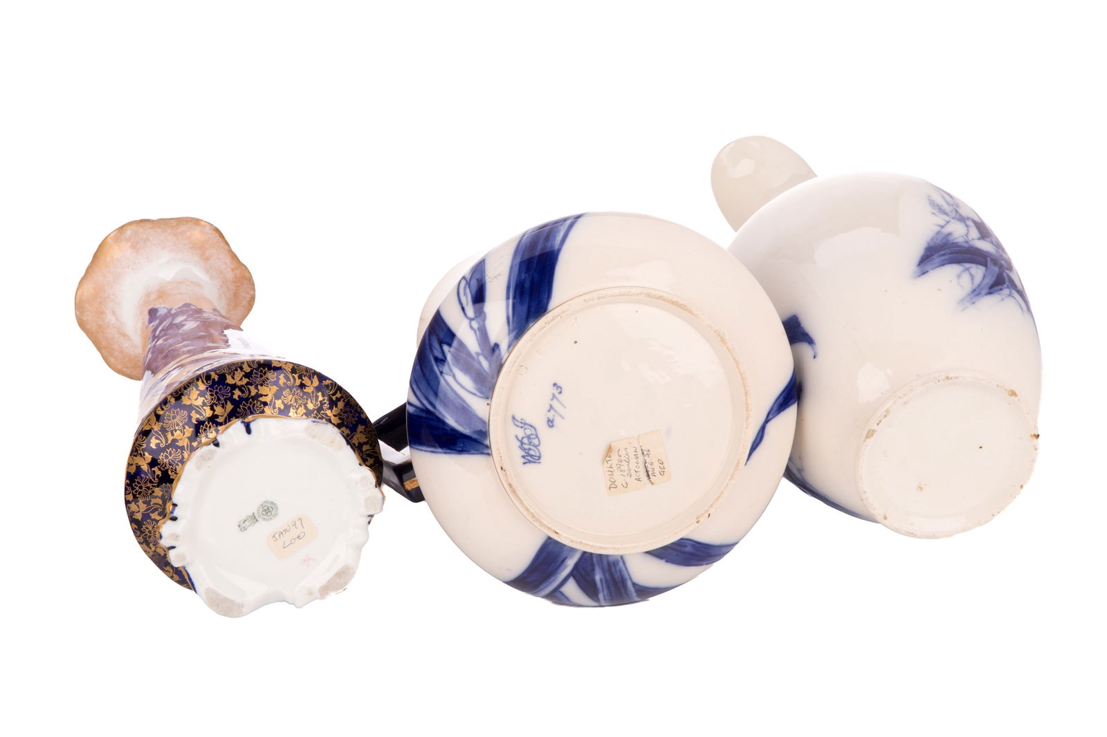 THREE DOULTON BURSLEM BLUE IRIS PATTERN VASES - 3