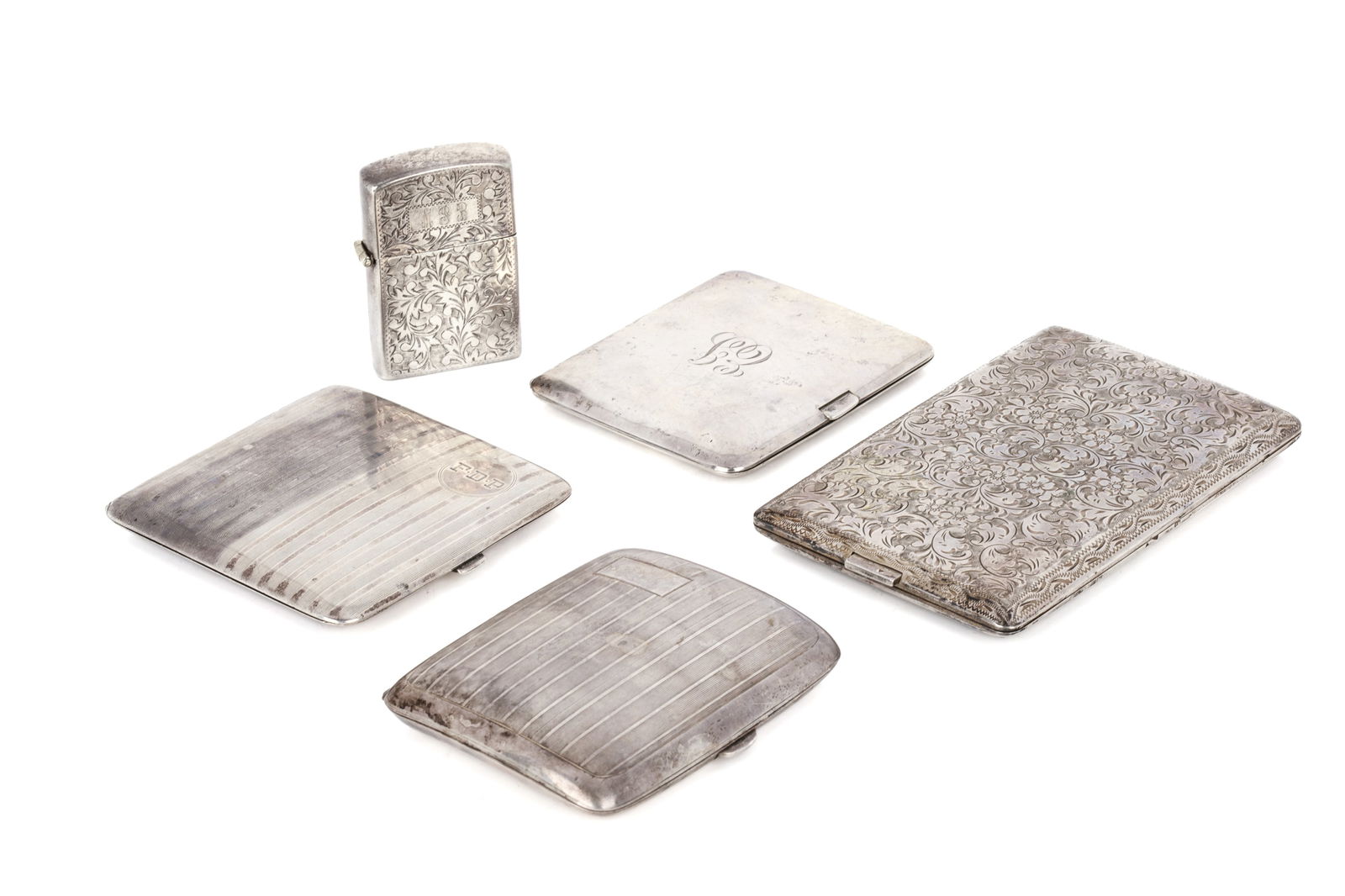 SILVER CIGARETTE CASES & LIGHTER GROUP 452g (1 of 8)