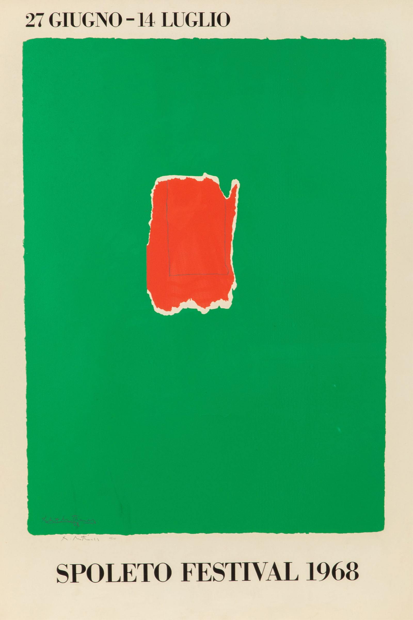 ROBERT MOTHERWELL (American, 1915-1991): Spoleto Festival 1968 Silkscreen poster Ed. 88 / 150 Signed, numbered, and dated bottom left H. 39 3/4" x W. 27 3/4"