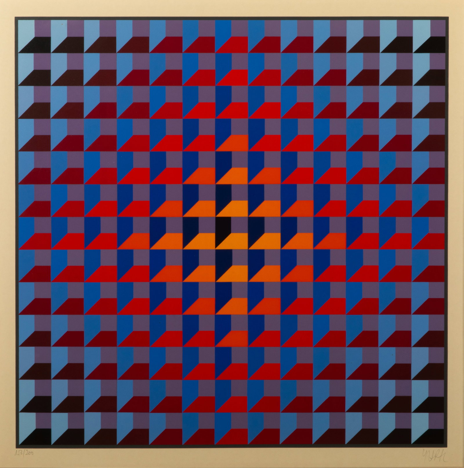 JEAN-PIERRE YVARAL (French, 1934-2002): Untitled (Geometric Composition) Lithograph in colors Ed. 153 / 200 Signed bottom right H. 24" x W. 24"