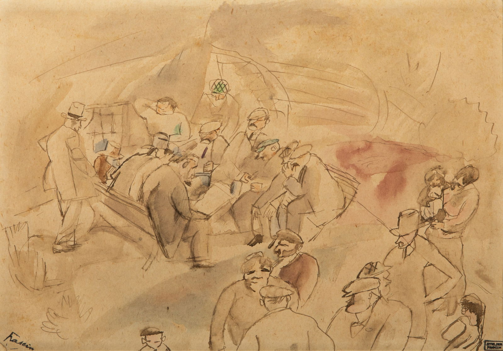 JULES PASCIN (Bulgarian, 1885-1930): Quartier Europeen (c. 1917) Watercolour Signed bottom left H. 9 5/8" x W. 13 7/8"