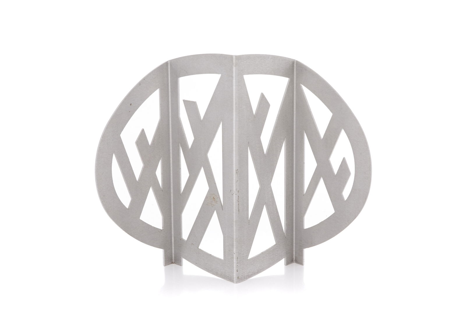 RICHARD E. FILIPOWSKI (Polish-Canadian 1923-2008): Wire brushed cut aluminum sheet H 8 3/4 x W 10 1/4in From the Estate of Barbara Phillips, New York and Ontario, Canada. Sister and advocate of the artist. Believed to have been designed for the Gropiu