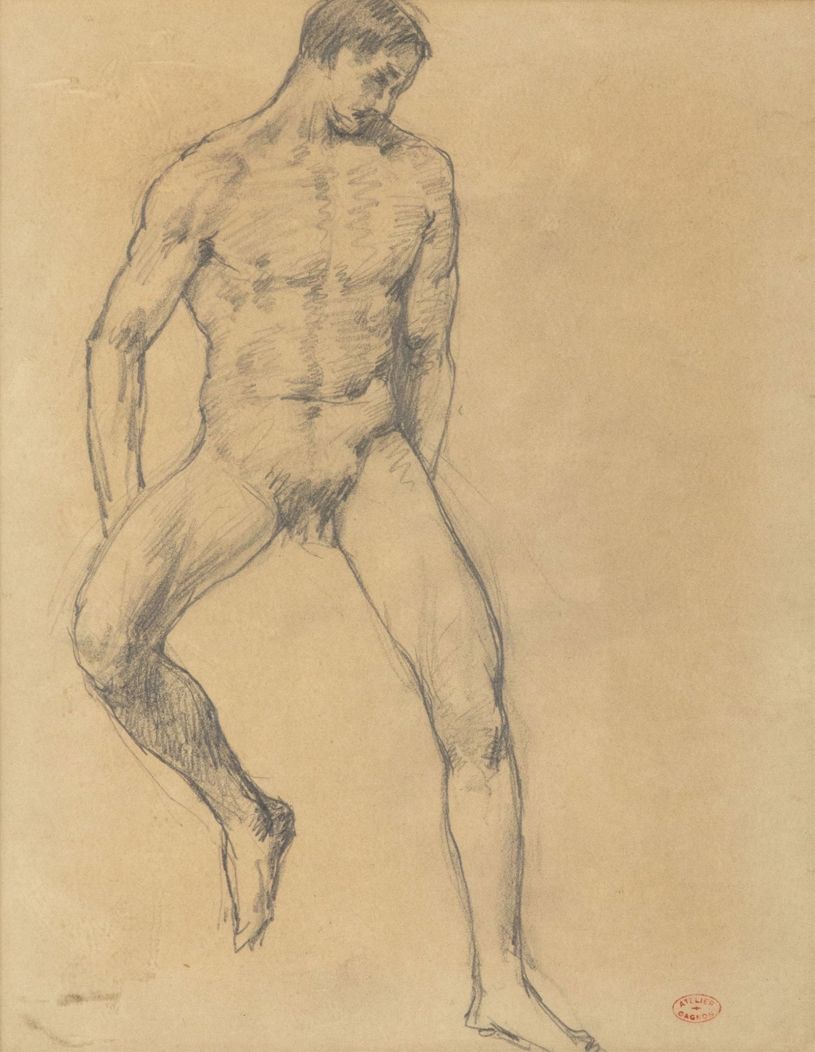 CLARENCE GAGNON (Canadian, 1881-1942): Male Model Pencil Artist stamp bottom right H. 10 1/2" x W. 8 1/2"