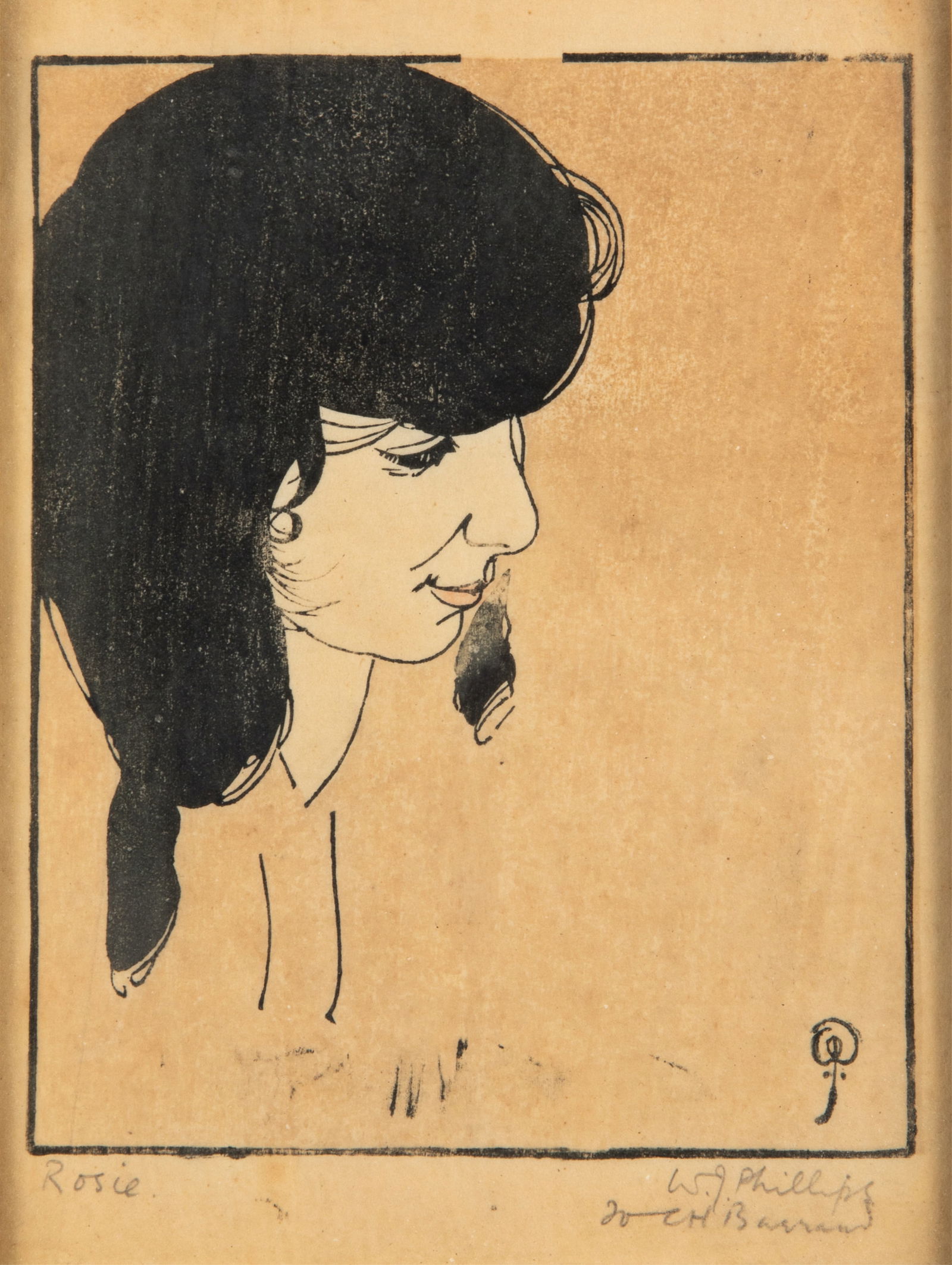 WALTER J. PHILLIPS (Canadian, 1884-1963): Rosie" Woodblock Signed bottom right H. 6 3/8" x W. 5
