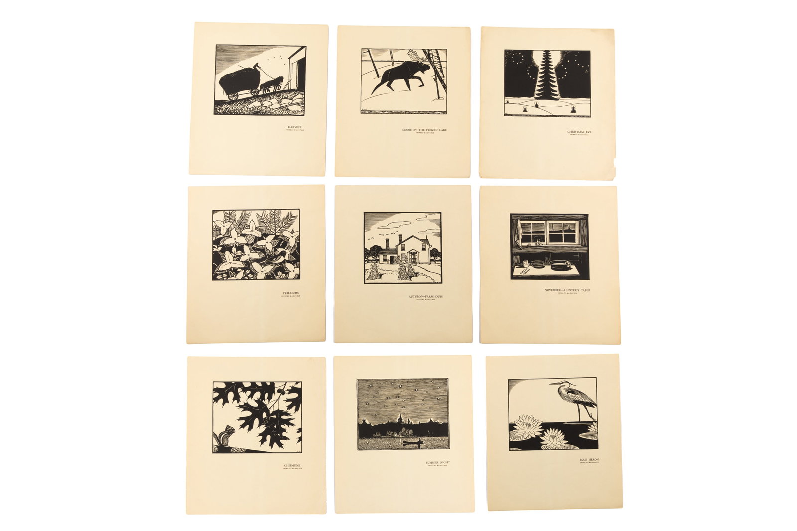 THOREAU MACDONALD (Canadian, 1901-1989): 9 Woodblock Prints Untitled Series H. 10 1/2" x W. 12"