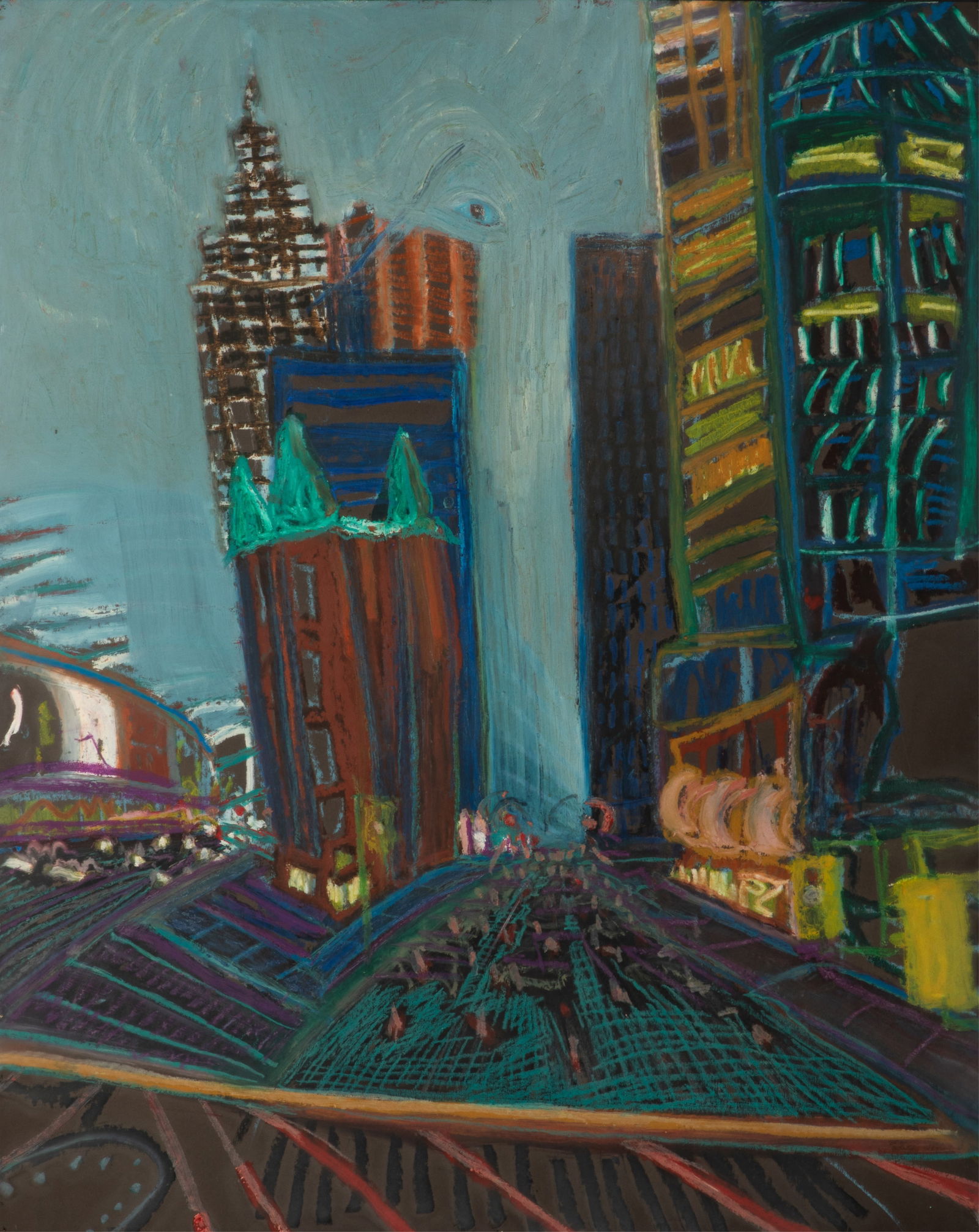 BRIAN BURNETT (Canadian, b. 1952): City Earth Spirit" (1990) Oil on paper H. 39 3/4" x 31 1/4