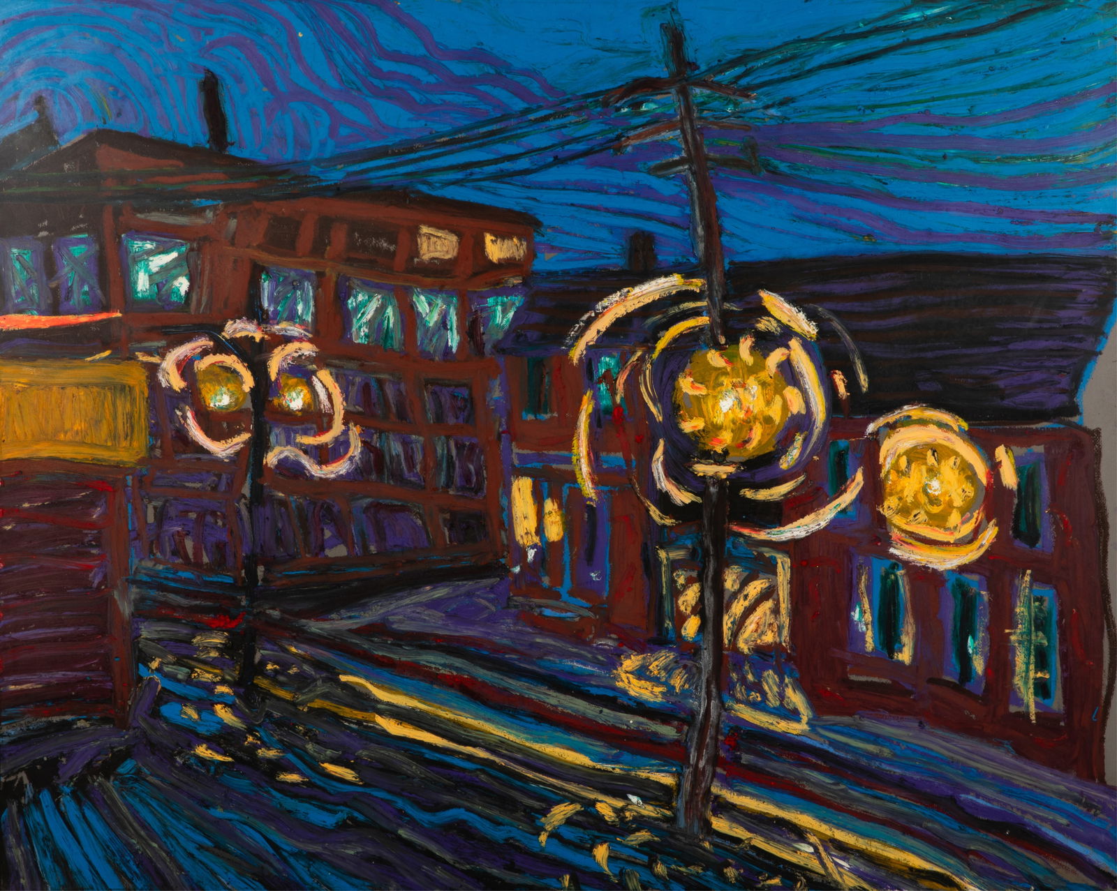 BRIAN BURNETT (Canadian, b. 1952): City Electric" (1990) Oil on paper H. 31 1/2" x W. 39 1/4
