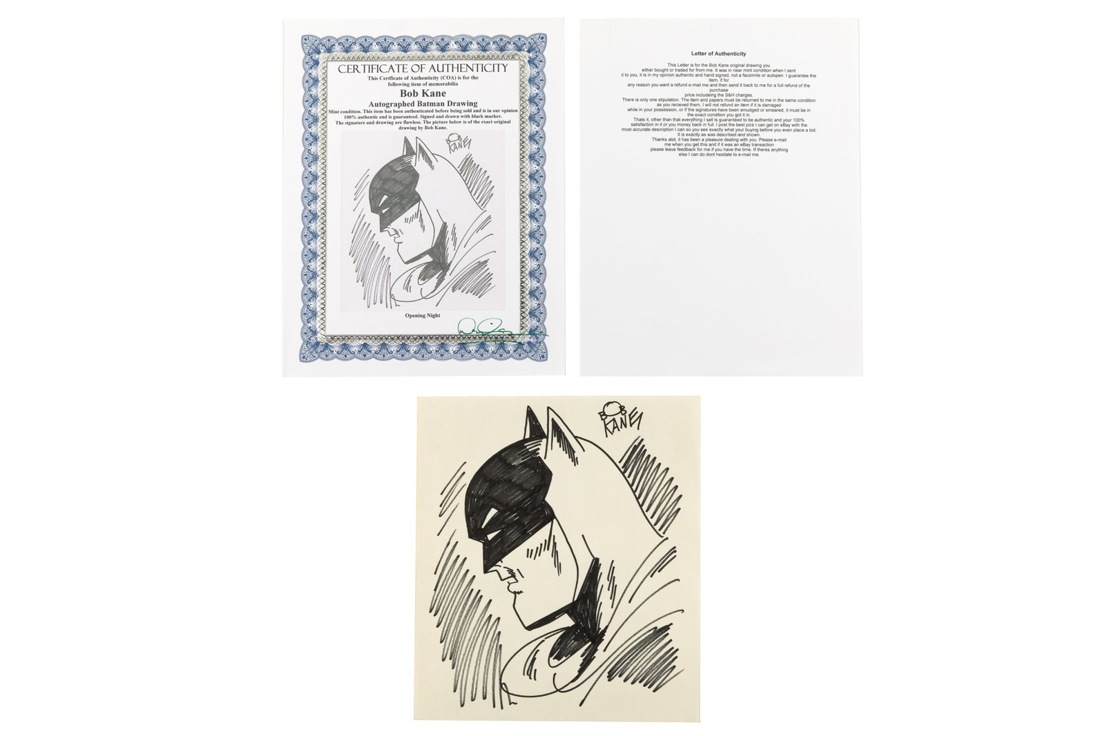 BOB KANE (American, 1916-1998): Batman Felt pen / paper Signed upper right 9 3/4" x 8 1/2"