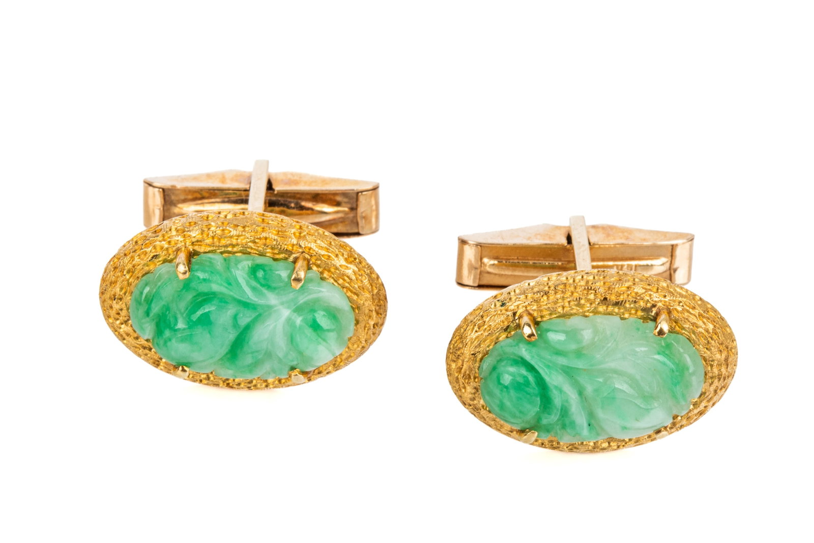 18K-14K GOLD & JADEITE CUFFLINKS 18.38g (1 of 3)