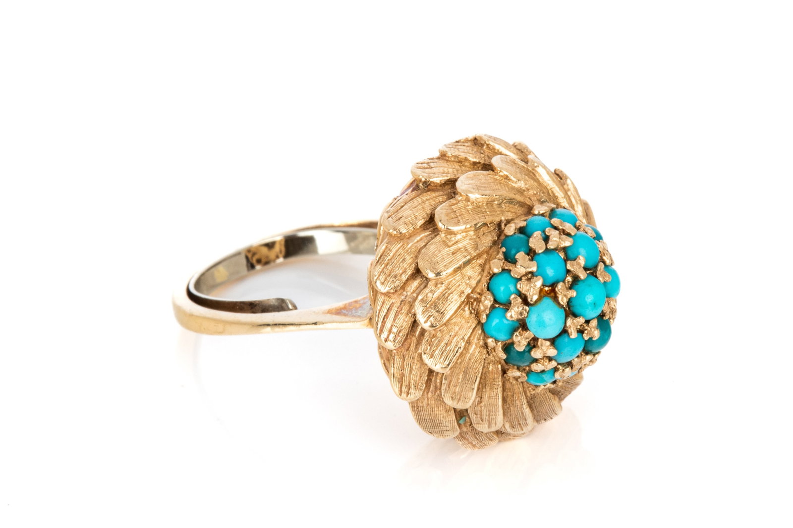 14K GOLD & TURQUOISE CLUSTER RING 10.12g (1 of 3)