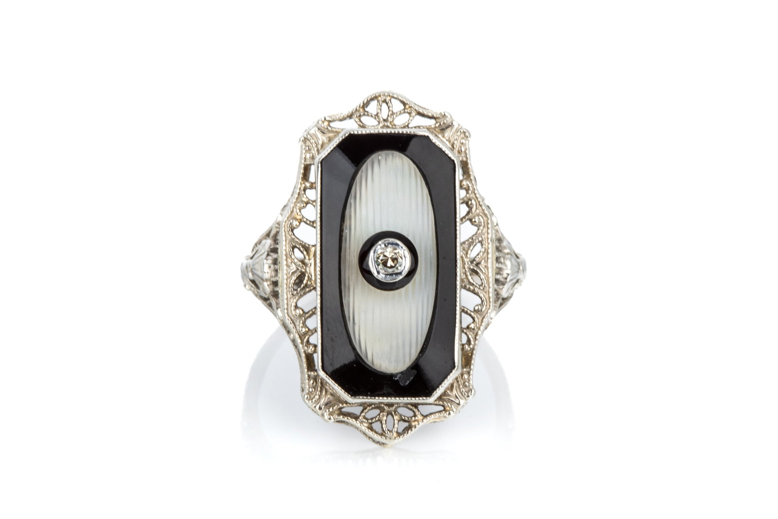 14K ART DECO INSPIRED ONYX AND DIAMOND RING 3.98g (1 of 3)