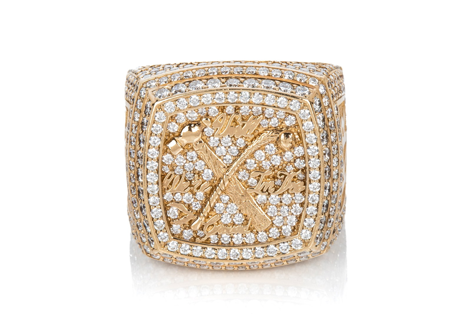 10K CUBIC ZIRCONIA PAVE WAR READY GENTS RING 42.5g (1 of 3)