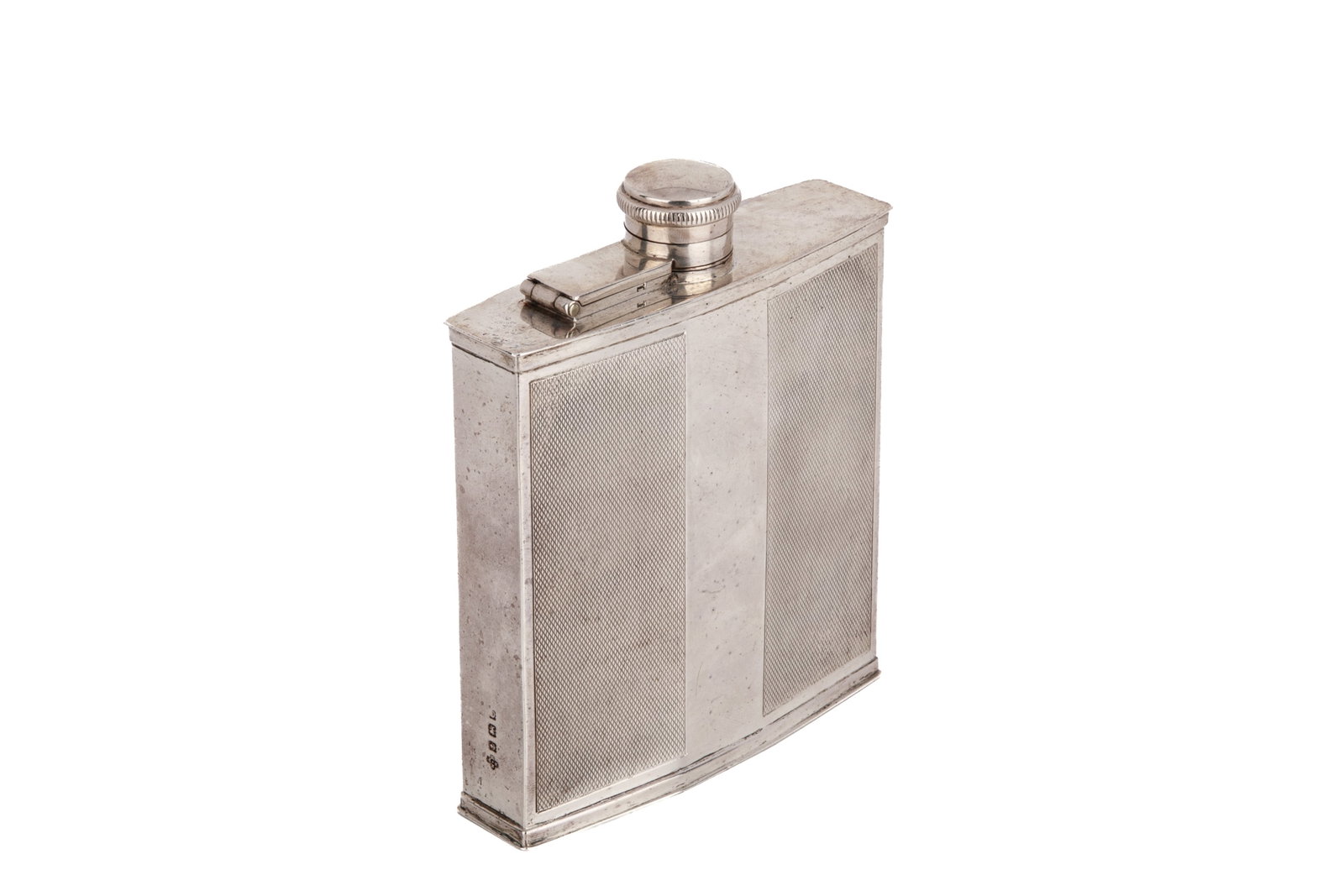 ART DECO ENGLISH SILVER HIP FLASK 250g (1 of 5)