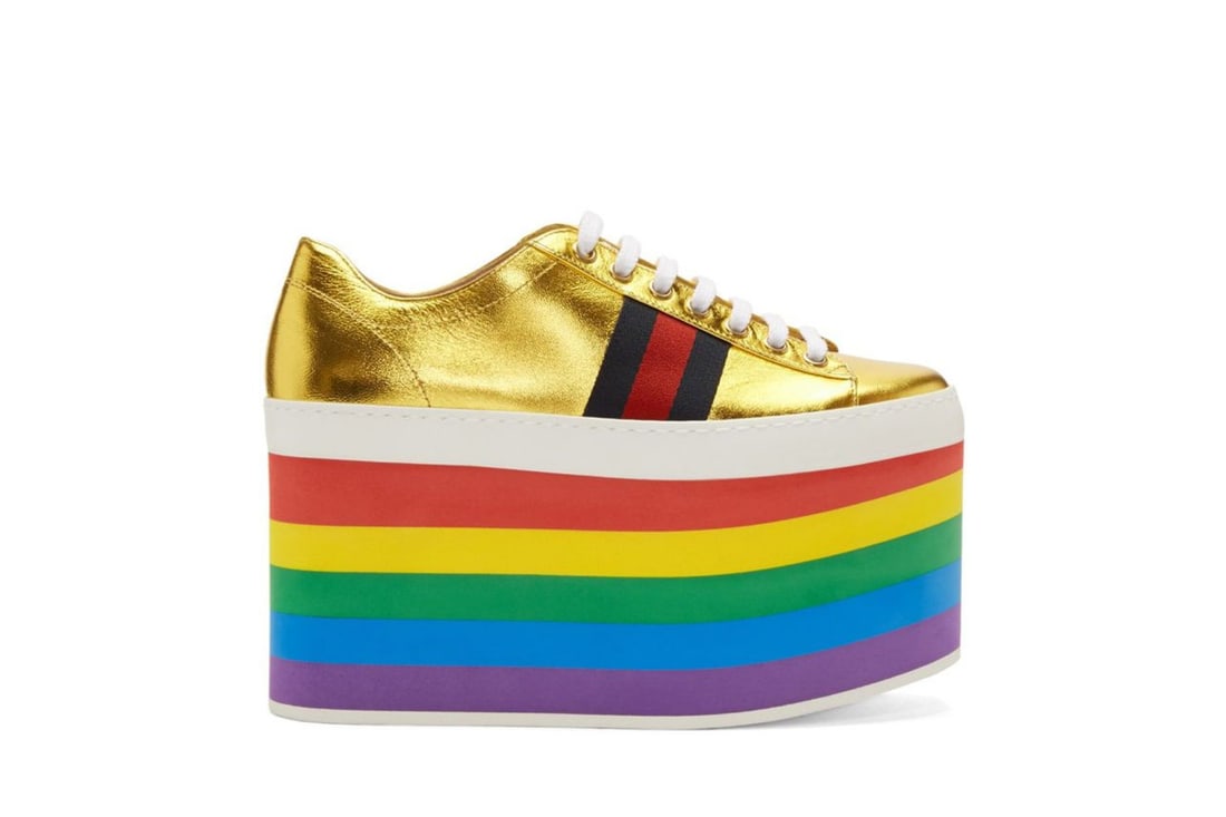 GUCCI RAINBOW & GOLD PEGGY PLATFORM SNEAKERS (1 of 1)