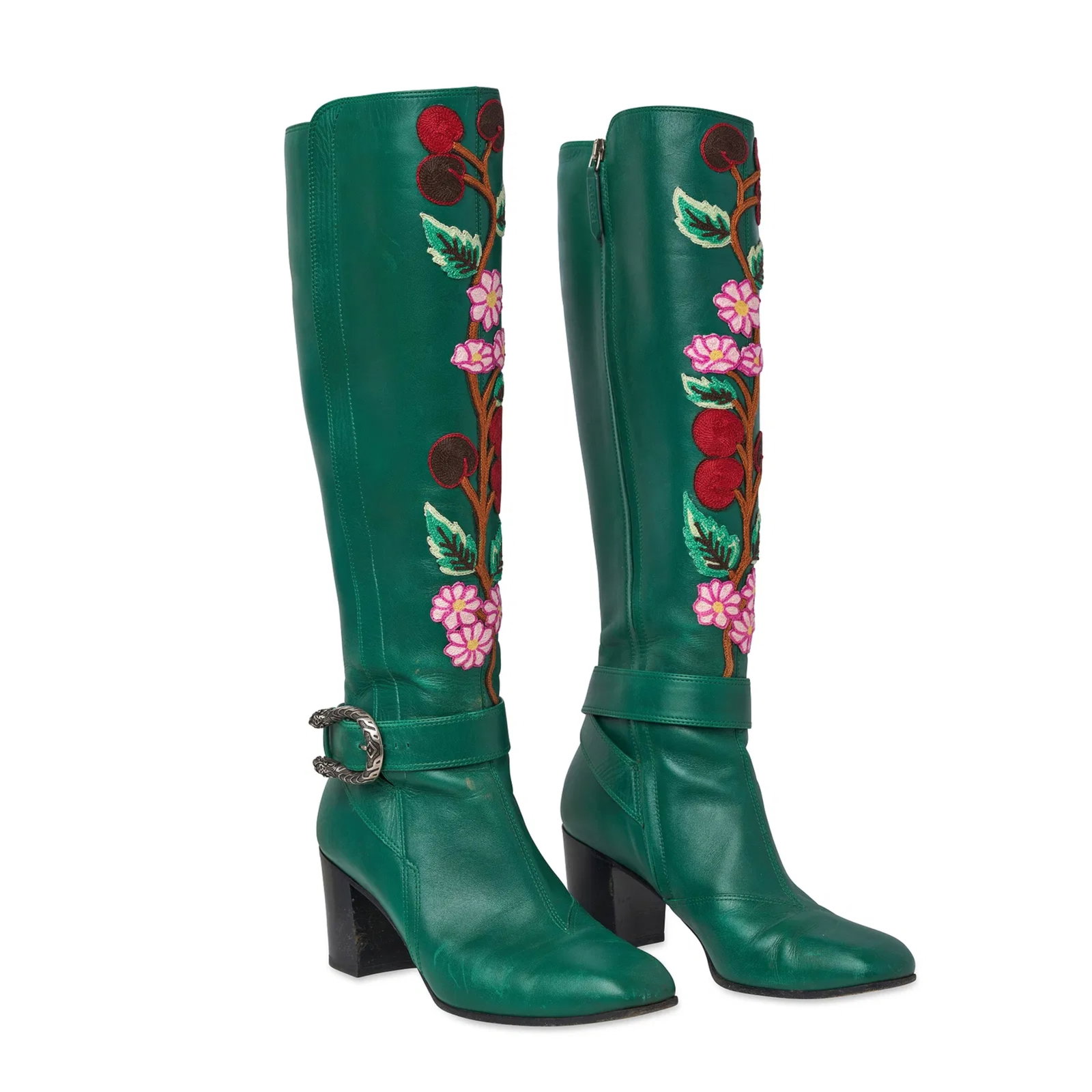 GUCCI GREEN EMBROIDERED DIONYSUS KNEE HIGH BOOTS (1 of 1)