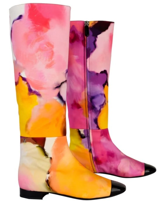CHANEL PATENT LEATHER AND SATIN KNEE HIGHT BOOTS (1 of 1)