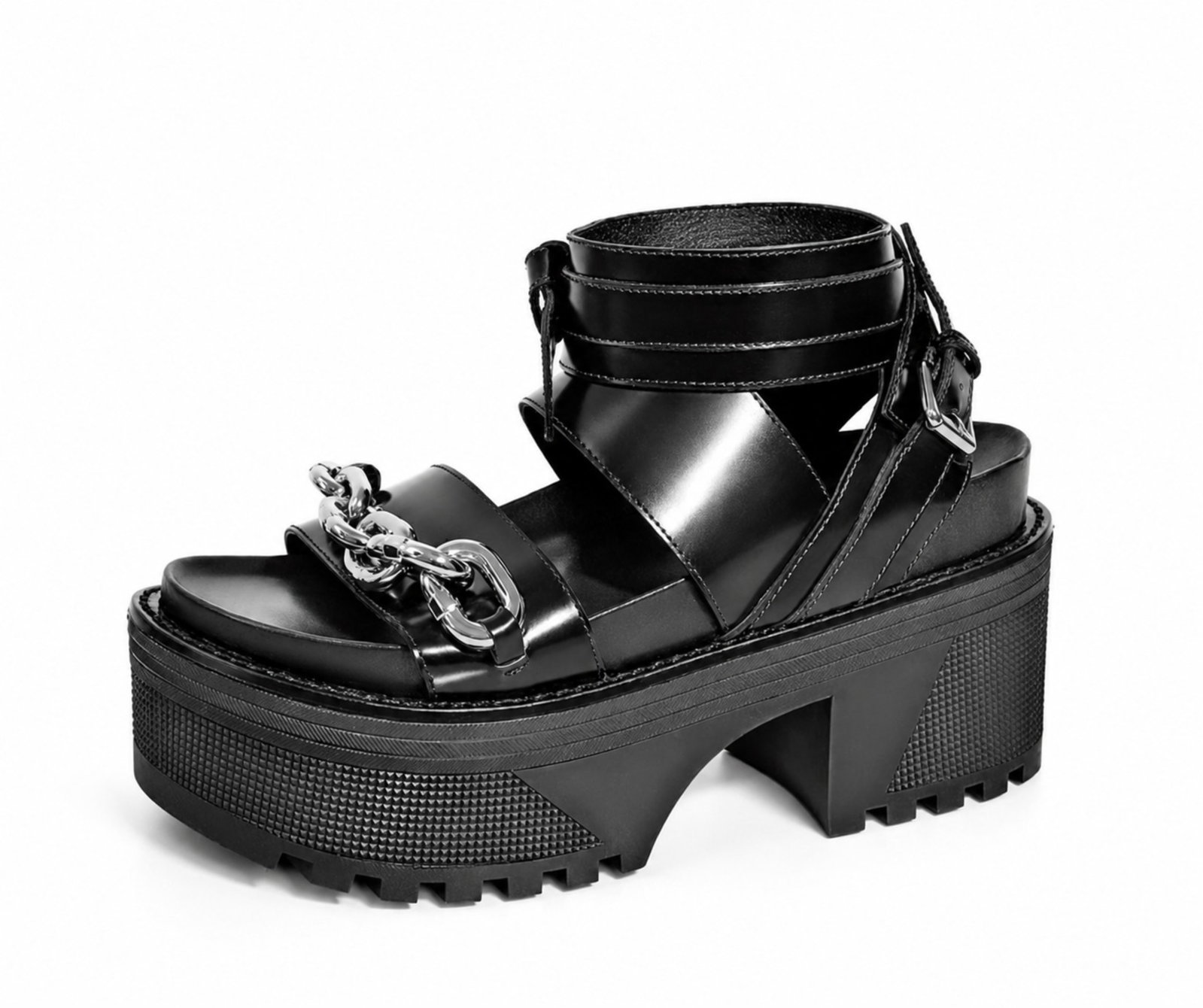LOUIS VUITTON BLACK LEATHER CHAIN PLATFORM SANDALS (1 of 1)