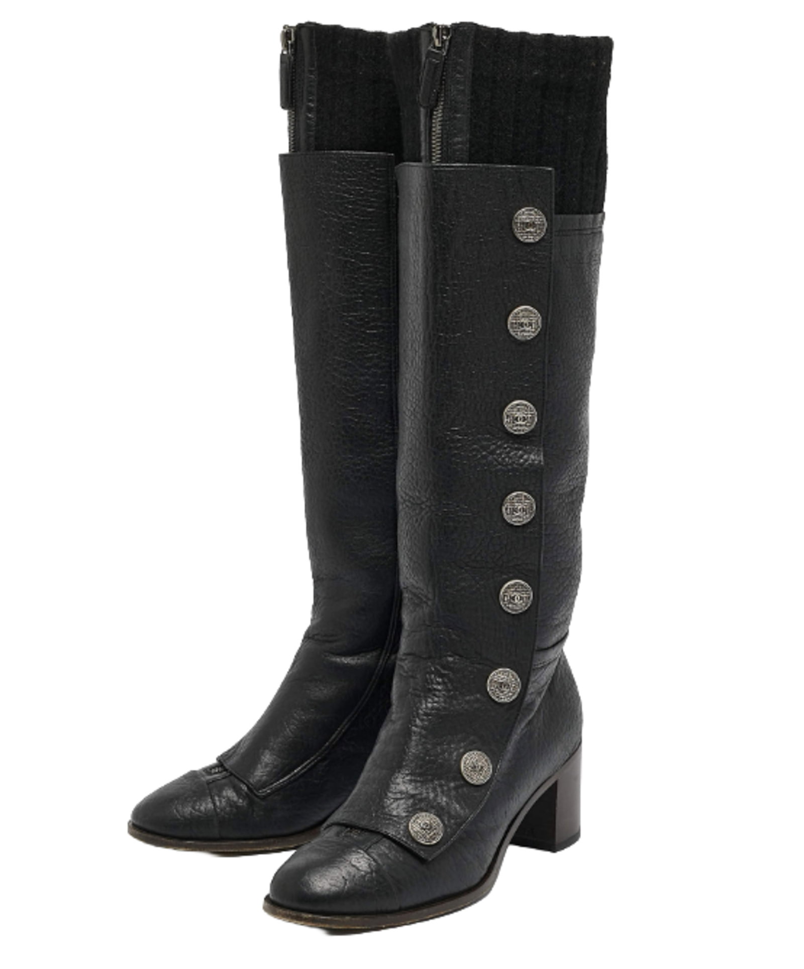 CHANEL BLACK SUEDE AND KNITTED BOTTON BOOTS (1 of 1)