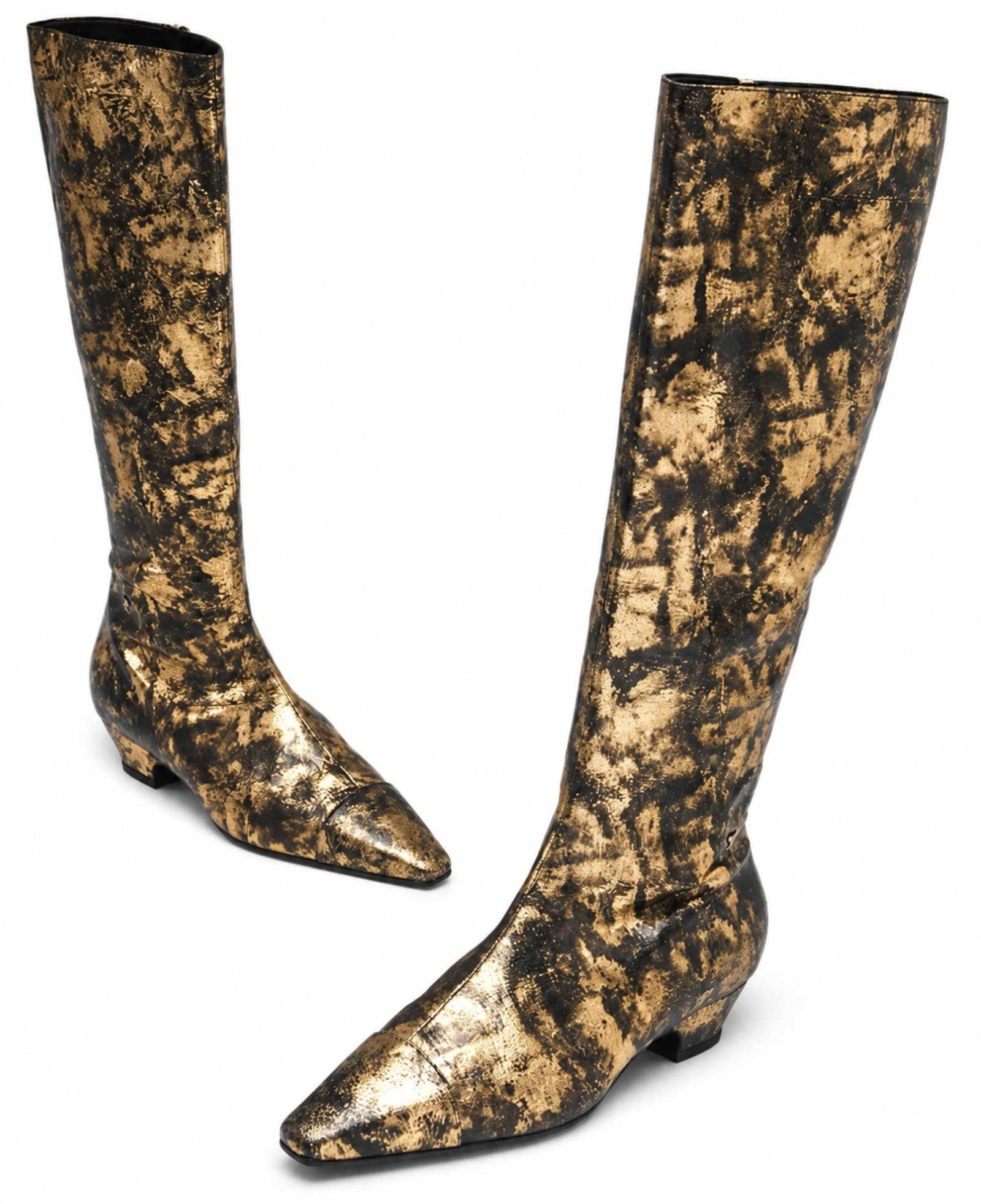 CHANEL GOLD LAMINATED CHEVRE KNEE HIGH BOOTS (1 of 1)