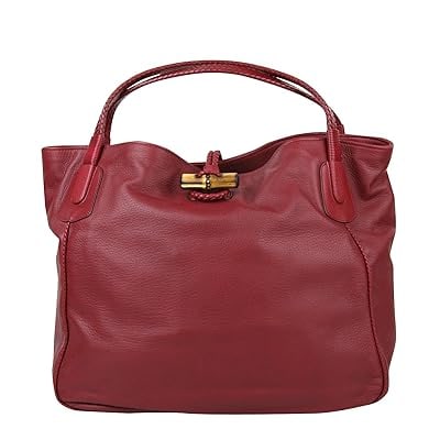 GUCCI BURGUNDY LEATHER BAMBOO HIP TOTE BAG: Gucci Burgundy Leather Bamboo Strap Closure Hip Tote Bag. Including care booklet and dust bag. Made in Italy. Serial number 338978 200047.40 x 35 x 20 cm