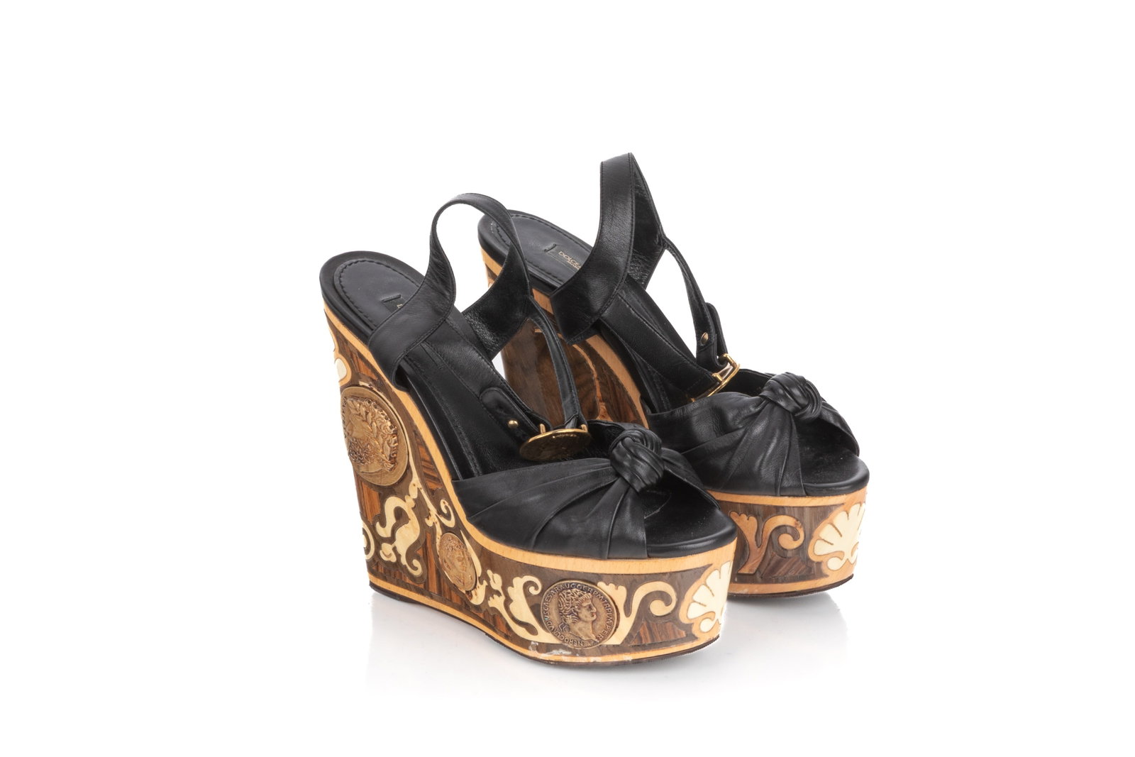 DOLCE & GABBANA COIN INLAID WEDGE SANDALS (1 of 6)
