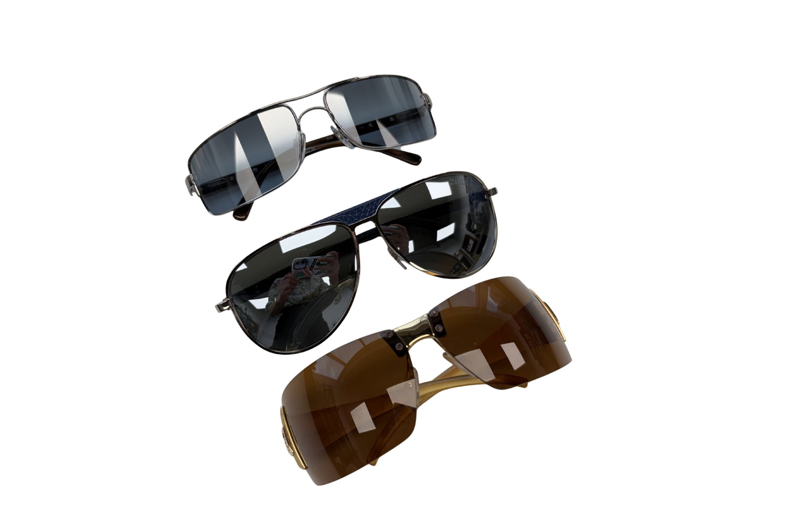 THREE PAIRS OF SUNGLASSES (BULGARI, ZILLI, FENDI): The first pair Bulgari, style 529, made in Italy, including original case and cleaning cloth. The second pair Zilli, style 65021, made in France, including original hard shell case, cleaningcloth, and