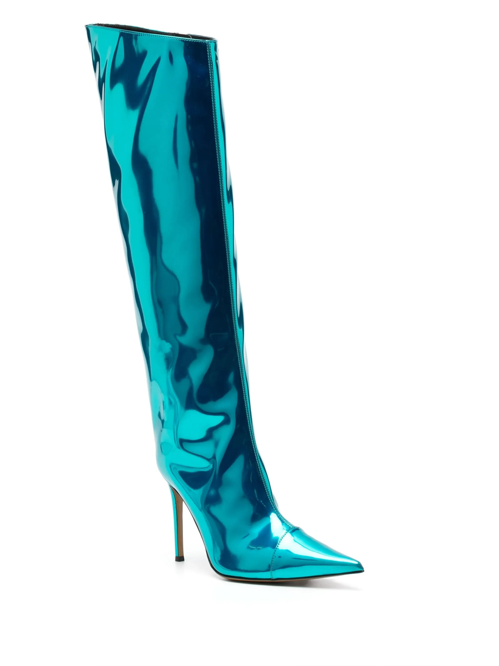 ALEXANDRE VAULTHIER MIRROR BLUE KNEE HIGH BOOTS: Alexandre Vaulthier Alex Light Blue Mirror Knee High Boots. In size 37 with zipper closure. Made in Italy. Never worn. Does not include original box.