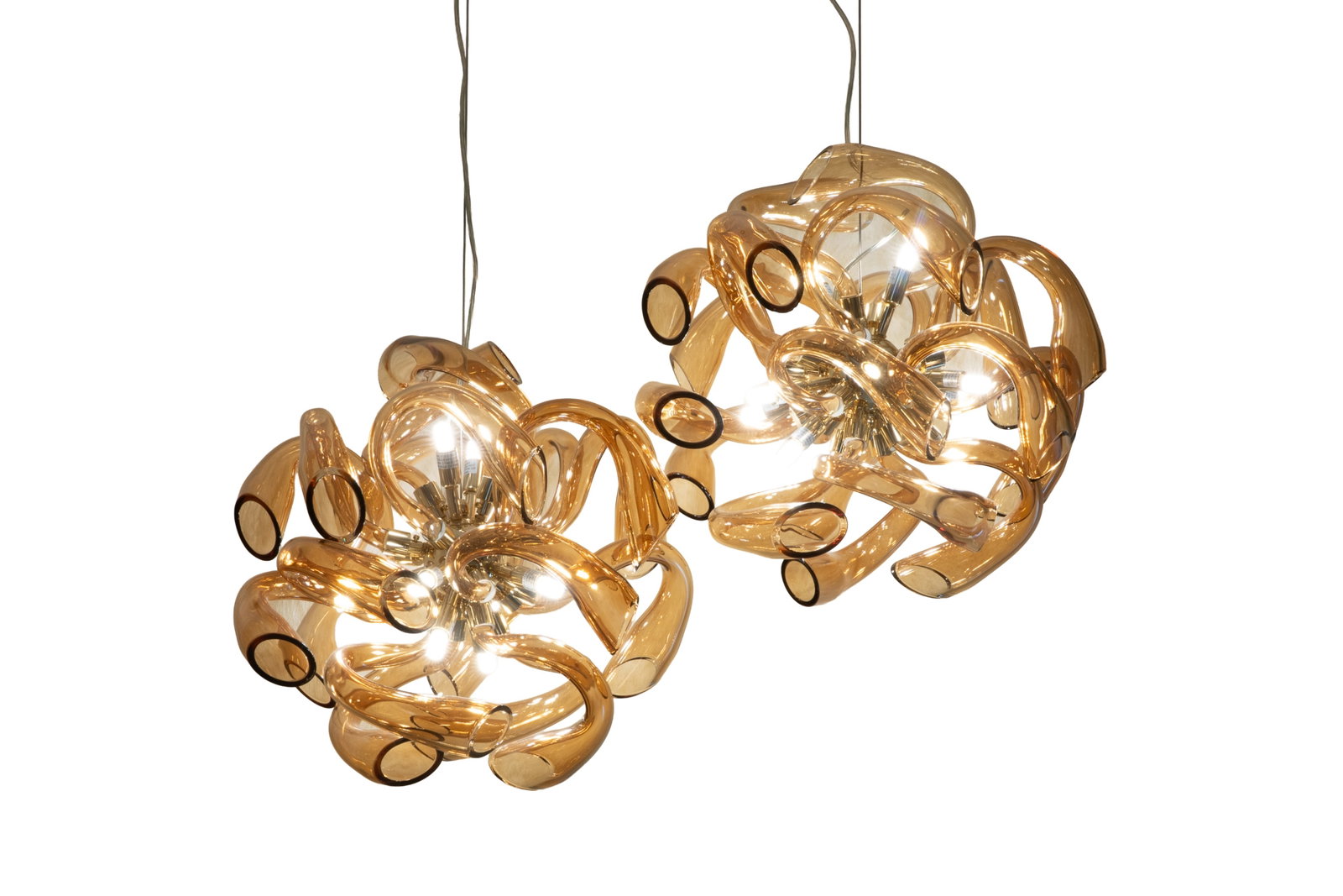 PAIR OF MURANO GLASS HANGING FIXTURES: H. 21" x W. 20"