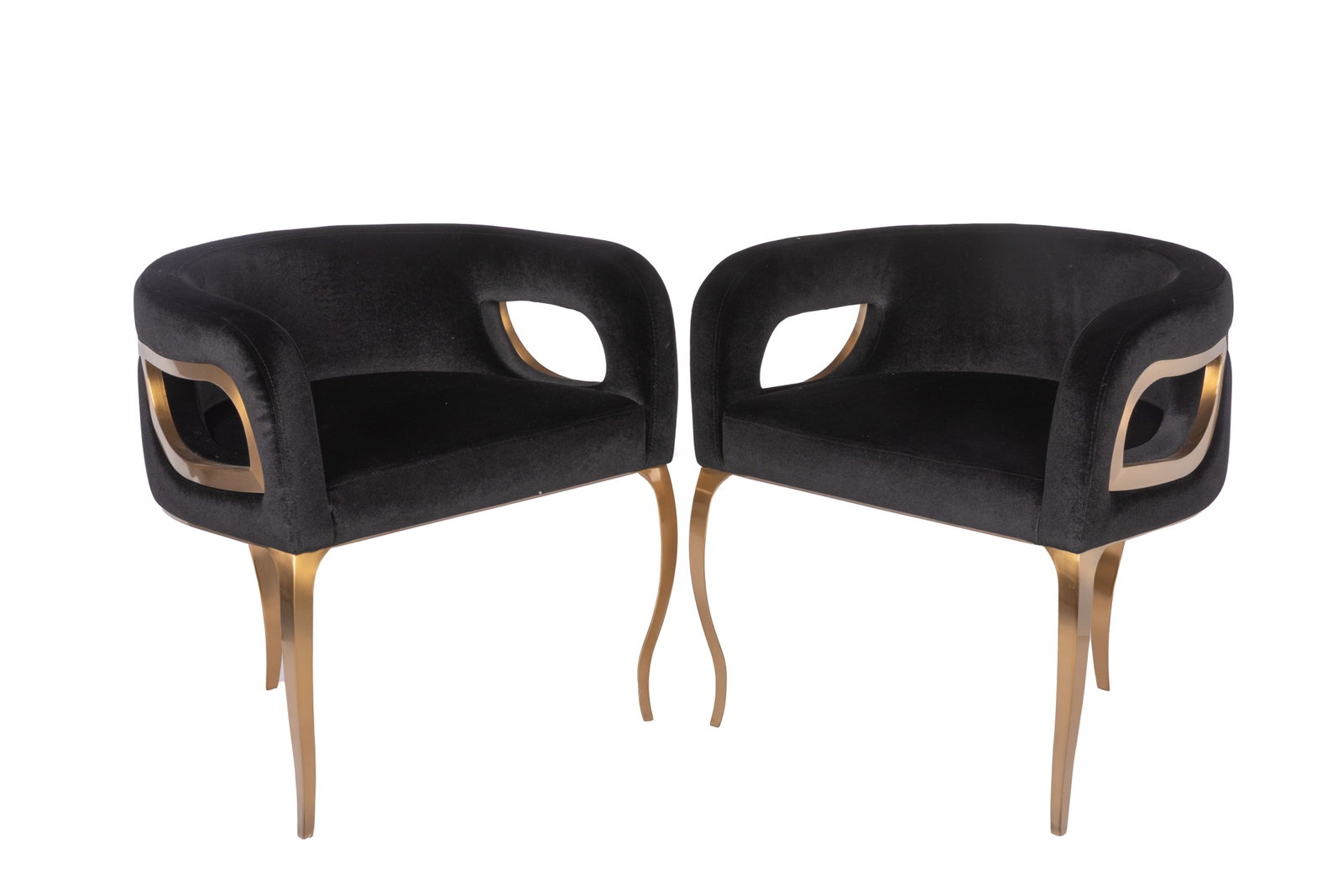 PAIR OF BLACK UPHOLSTERED AND BRASS CHAIRS (1 of 3)