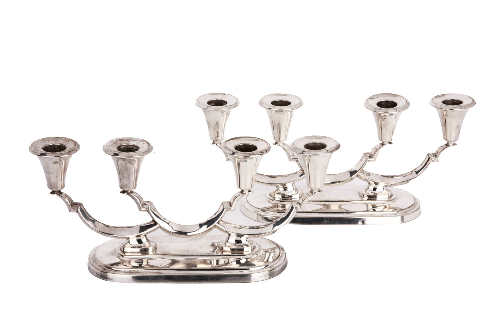 PAIR OF MODERN SILVER FOUR-ARMED CANDELABRAS 1278g (1 of 3)