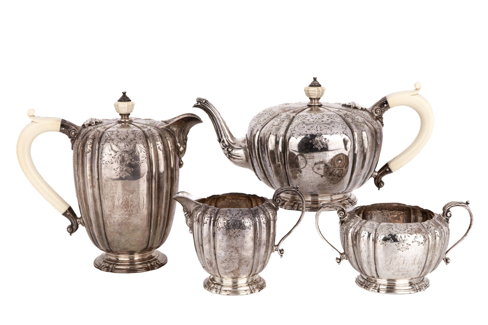 FOUR PIECE ENGLISH SILVER TEA SET, 2368g (1 of 2)