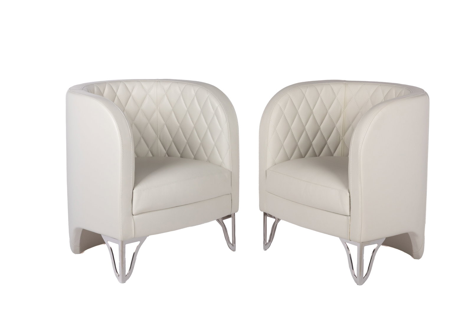 PAIR OF ITALIAN LEATHER FORMITALIA CLUB CHAIRS: Cream quilted leather chairs with founded backs and metal legs but Formitalia. H. 39 3/4" x W. 27" x D. 23 1/2"