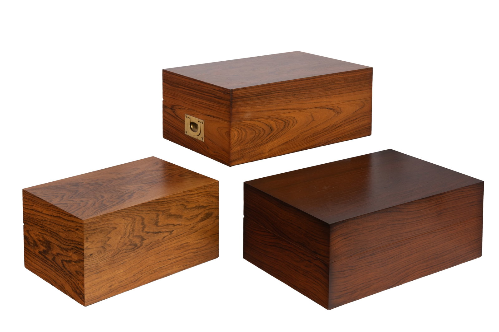 THREE MIXED WOOD CIGAR HUMIDOR BOXES: All by Davidoff. H. 6in x W. 13 1/2in x D. 9in