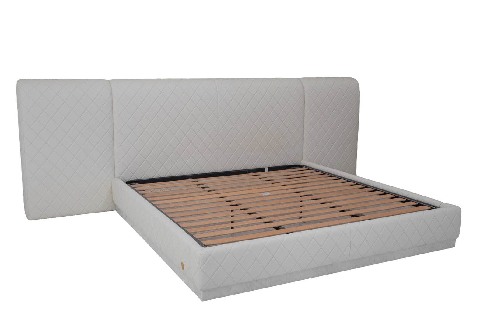 FORMITALIA ITALIAN QUILTED LEATHER KING BED FRAME: H. 48" x W. 142 1/2" x D. 8 1/2"