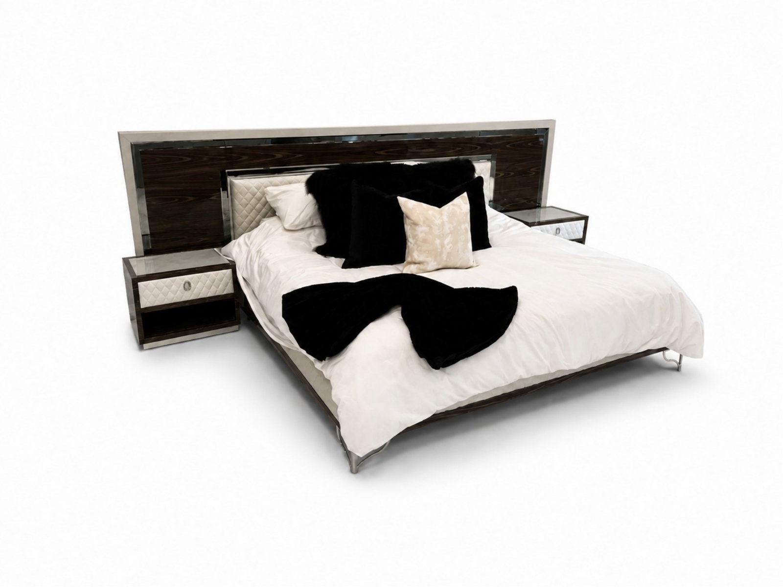 FORMITALIA VENEER CHROME KING SIZE BED FRAME: H. 47 1/2" x W. 134"