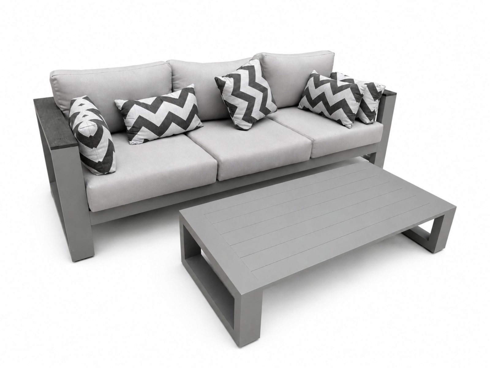 CABANA COAST BELVEDERE SOFA & COFFEE TABLE: Sofa: H. 24" x W. 86 3/4" x D. 35 1/4", H. pillow 32", Coffee table: H. 12" x W. 60" x D. 30 1/2"