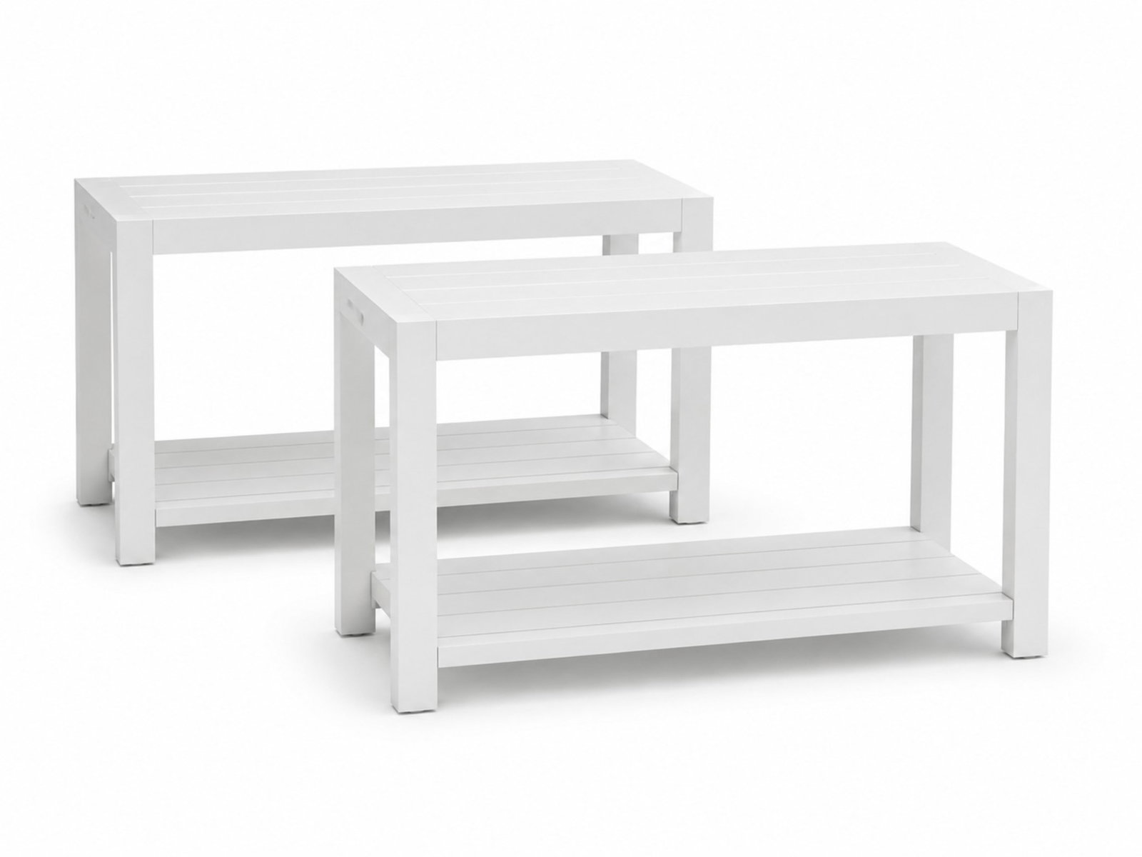 TWO CABANA COAST BELVEDERE CONSOLE TABLES: H. 29 1/2" x W. 56" x D. 20"