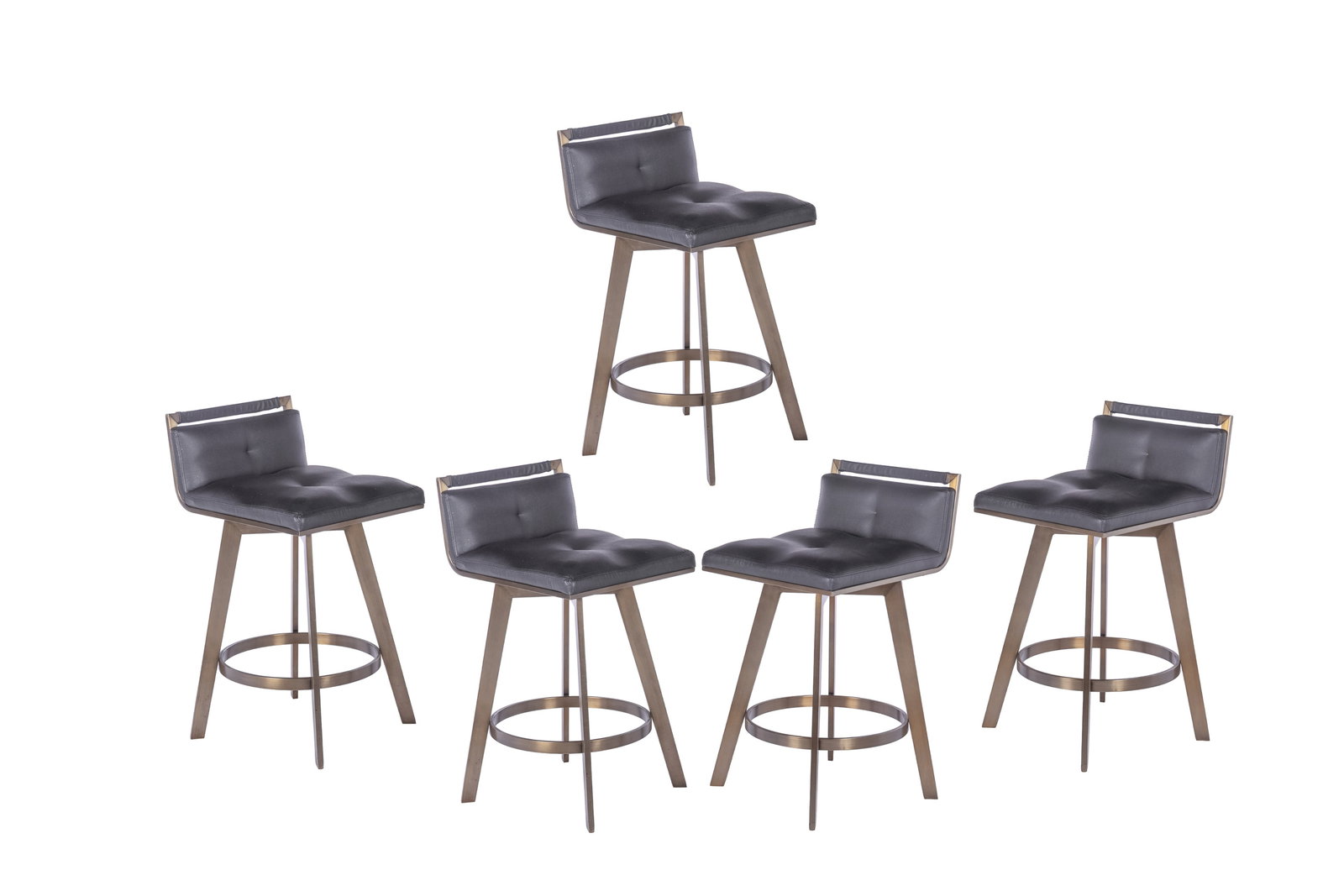 FIVE SUNPAN ARIZONA SWIVEL LEATHER BAR STOOLS: Overall H. 32 1/4", seat H. 25 1/2"