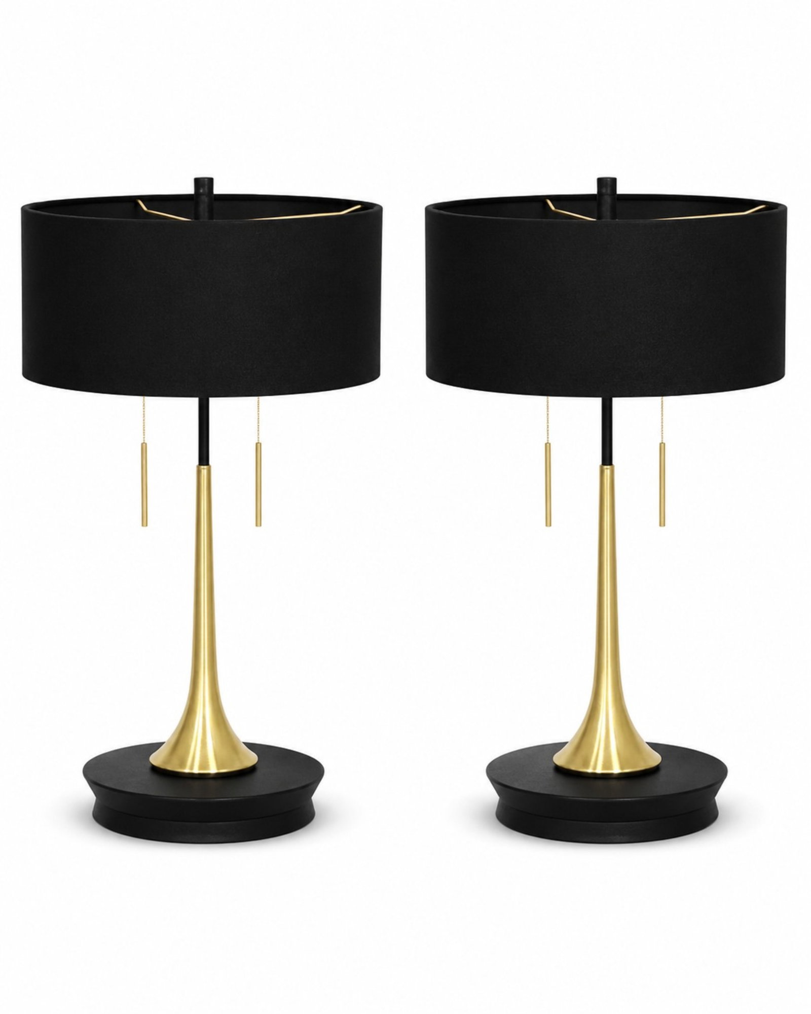 PAIR OF BRASS AND BLACK TABLE LAMPS: H. 21"