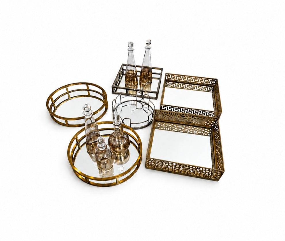 GROUP OF DECORATIVE TRAY & DECANTERS (1 of 1)