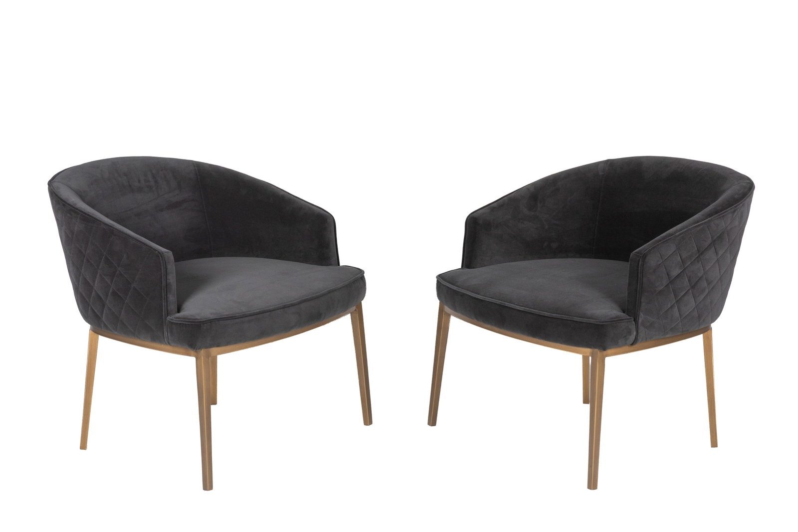 PAIR OF SUNPAN BLACK UPHOLSTERED TUB CHAIRS: Quilted black upholstery with gold metal legs H. 28 1/4" x W. 27" x D. 28"