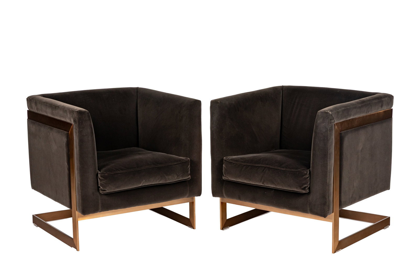 PAIR OF CHOCOLATE BROWN VELVET LOUNGE CHAIRS (1 of 3)