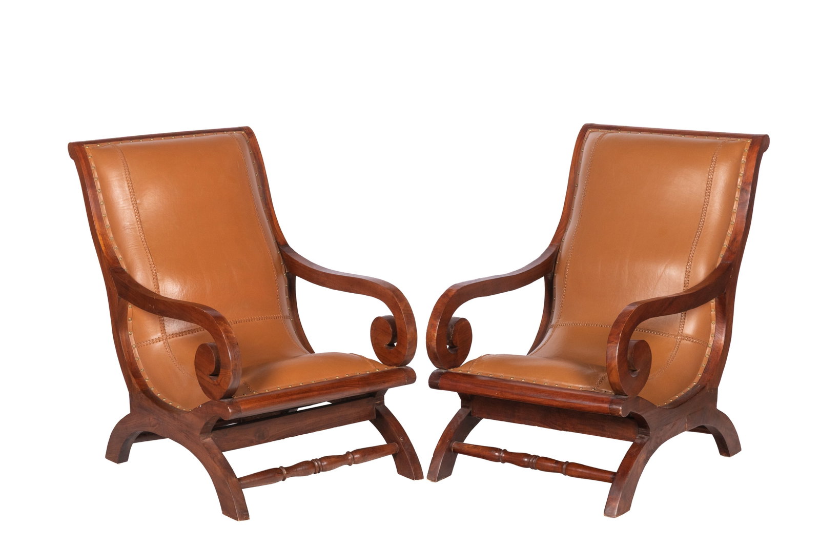 PAIR OF LEATHER UPHOLSTERED PLANTATION CHAIRS (1 of 4)