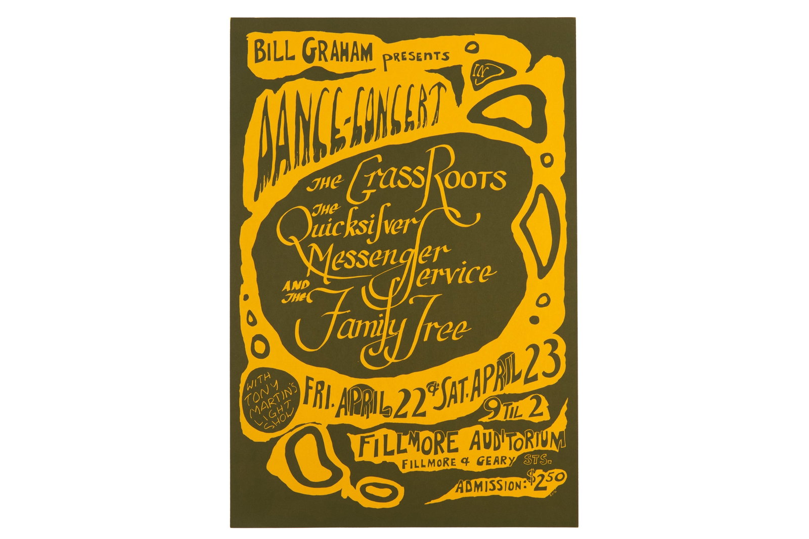 BG-0 THE GRASS ROOTS FILLMORE AUDITORIUM: Poster: The Grass Roots, Fillmore Auditorium Catalog: BG-0 Bands: The Grass Roots, Quicksilver Messenger Service, Family Tree Venue: Fillmore AuditoriumCity: San Francisco Date: 4/22-23/66 Dimensions: