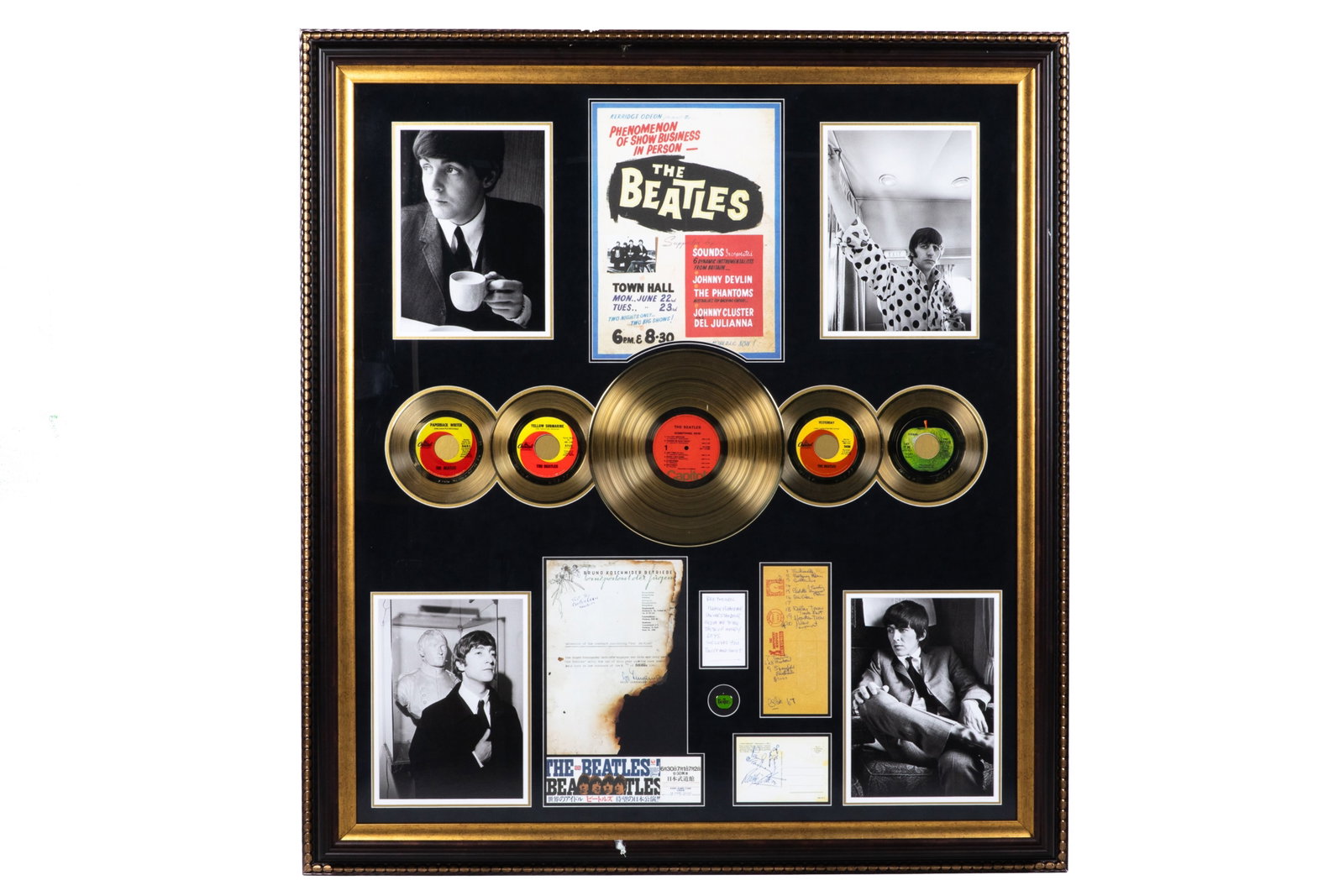FRAMED BEATLES SIGNATURES AND MEMORABILIA (1 of 2)