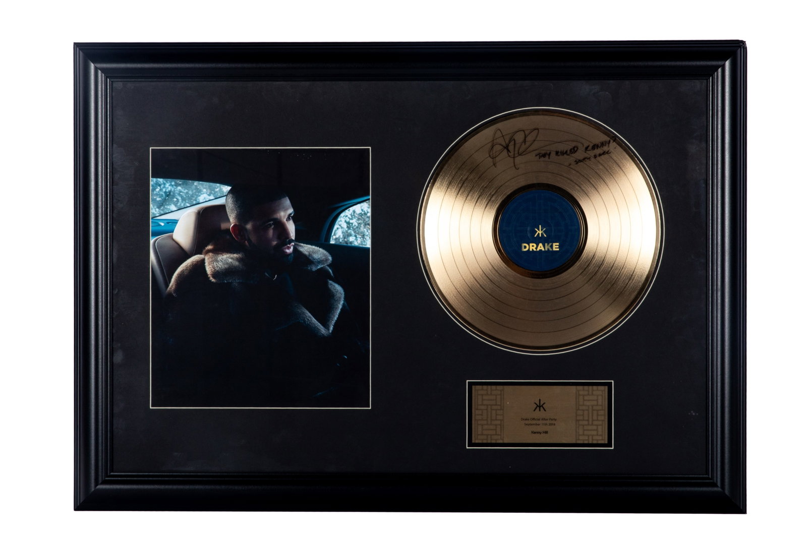 DRAKE AUTOGRAPHED RECORD: To celebrate the Drake Official After Party, September 11th, 2016. H. 23 1/4" x W. 33 1/2"