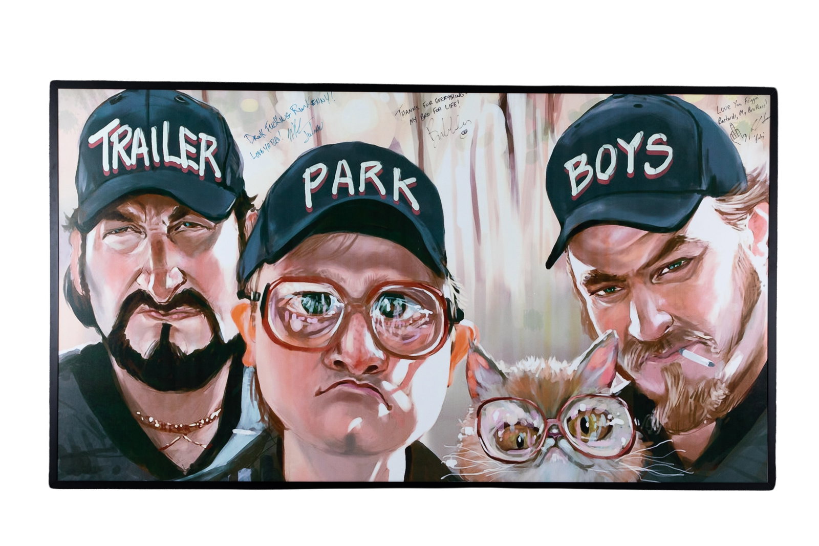 TRAILER PARK BOYS PERSONALIZED PRINT: Autographed by each of the Trailer Park Boys and their cat.